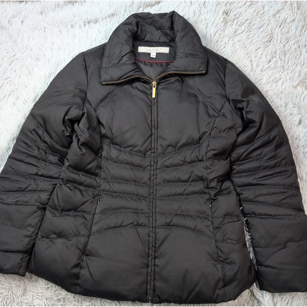 Laundry Jacket Womens L Black Coat Down Feather Pockets Zip Up Warm Cozy Winter